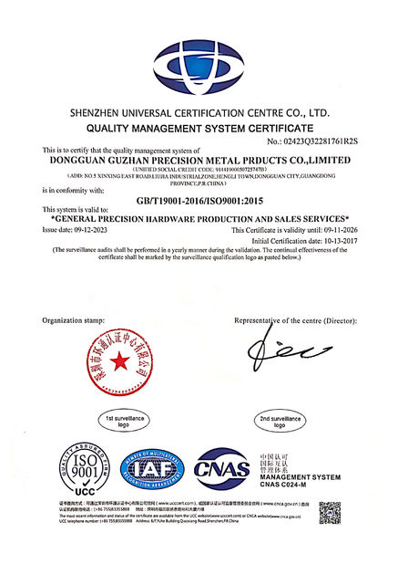China Dongguan Guzhan Precision Metal Products Co.,Ltd certificaciones